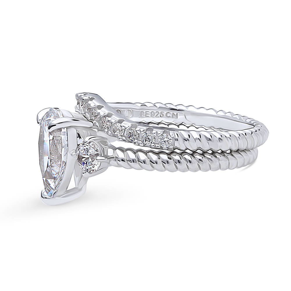 Angle view of 3-Stone Woven Pear CZ Ring Set in Sterling Silver, 5 of 17