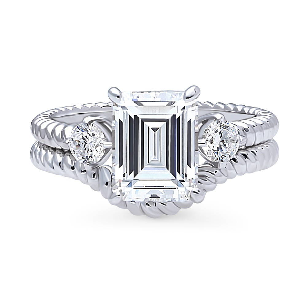 3-Stone Woven Wishbone Chevron CZ Ring Set in Sterling Silver, 1 of 17