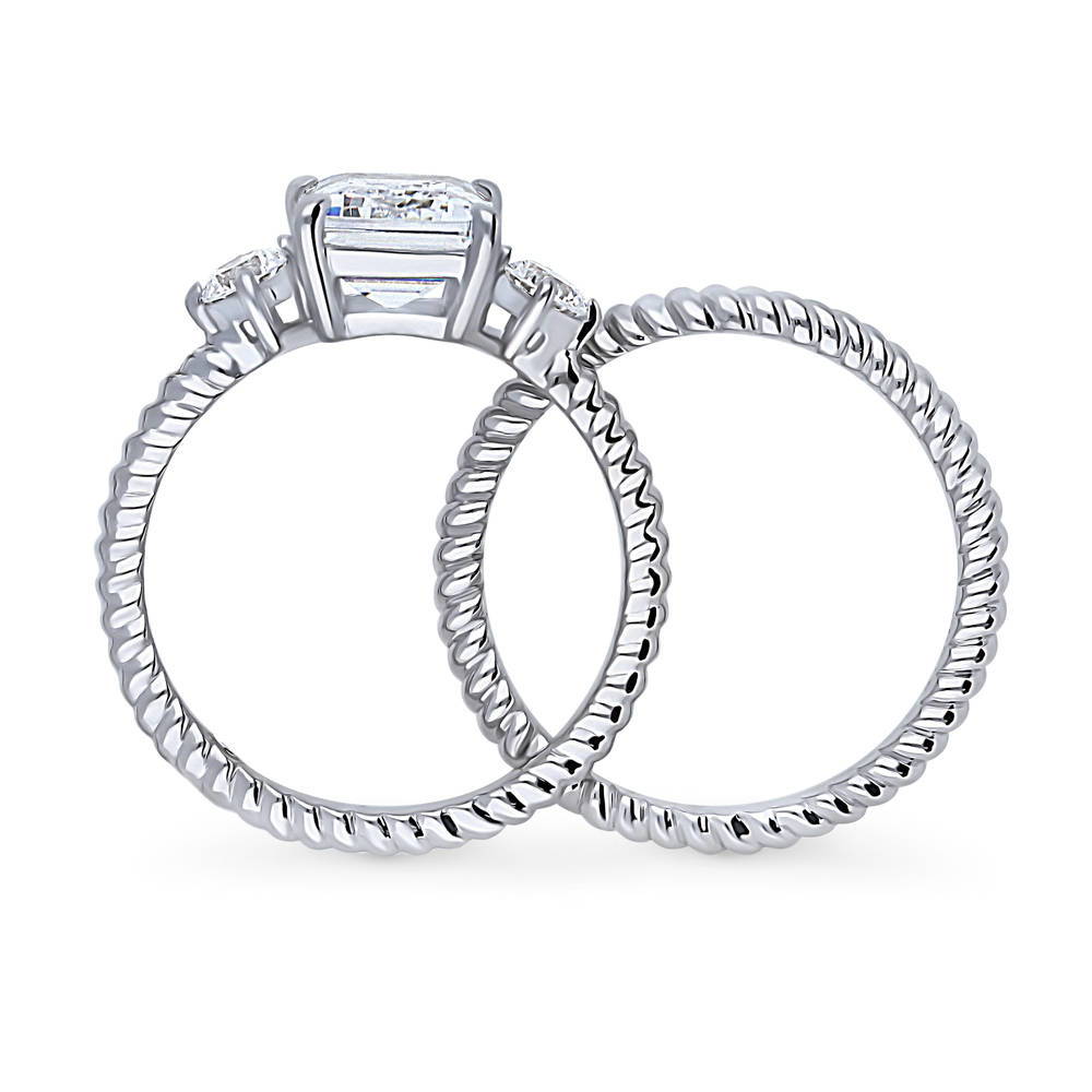 Alternate view of 3-Stone Woven Wishbone Chevron CZ Ring Set in Sterling Silver, 7 of 17