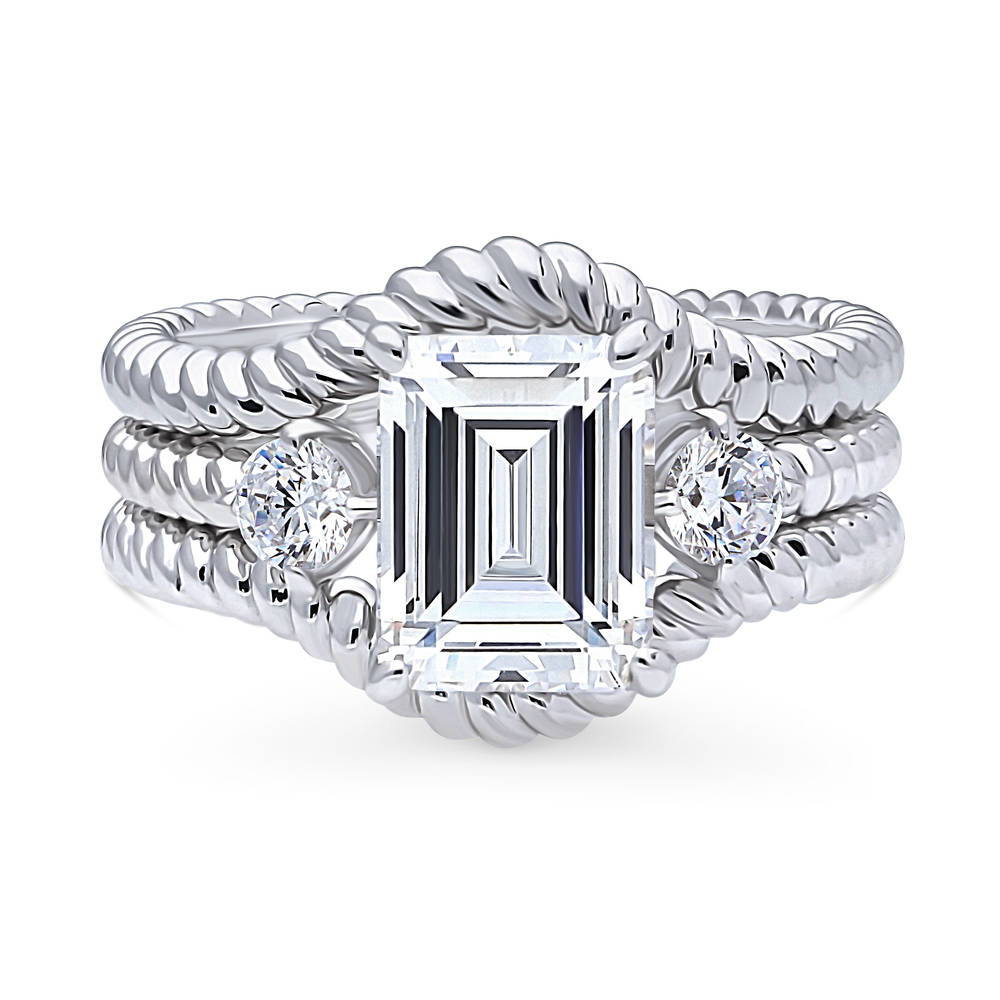 3-Stone Woven Wishbone Chevron CZ Ring Set in Sterling Silver, 1 of 17
