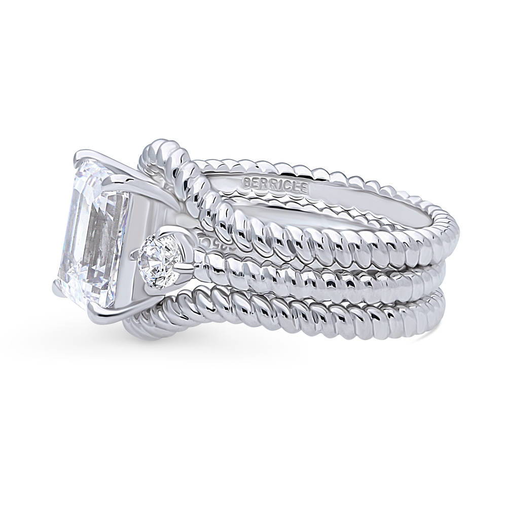 Angle view of 3-Stone Woven Wishbone Chevron CZ Ring Set in Sterling Silver, 5 of 17