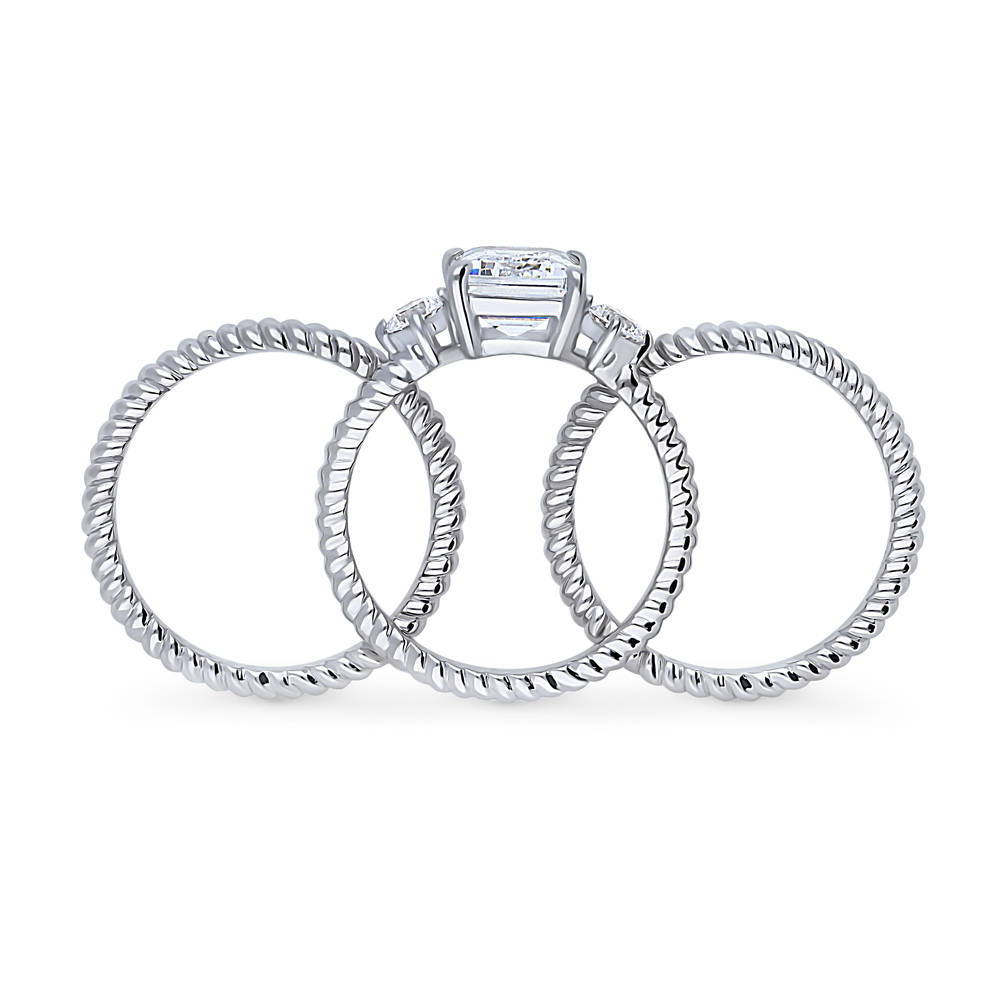 Alternate view of 3-Stone Woven Wishbone Chevron CZ Ring Set in Sterling Silver, 7 of 17