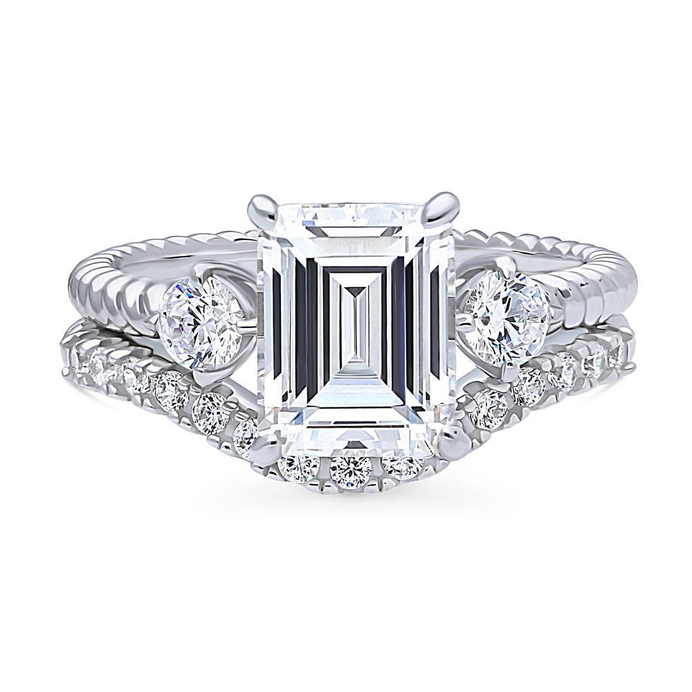 3-Stone Woven Emerald Cut CZ Ring Set in Sterling Silver, 1 of 17