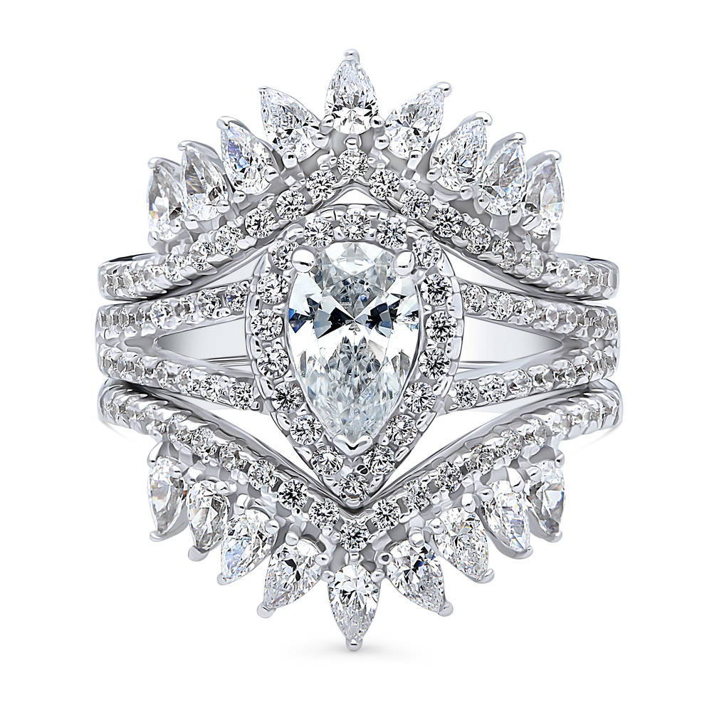 Halo Pear CZ Split Shank Ring Set in Sterling Silver, 1 of 20