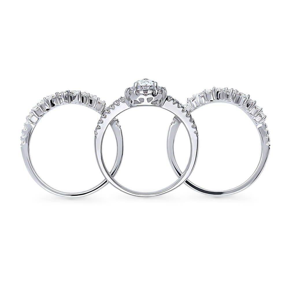 Halo Pear CZ Split Shank Ring Set in Sterling Silver