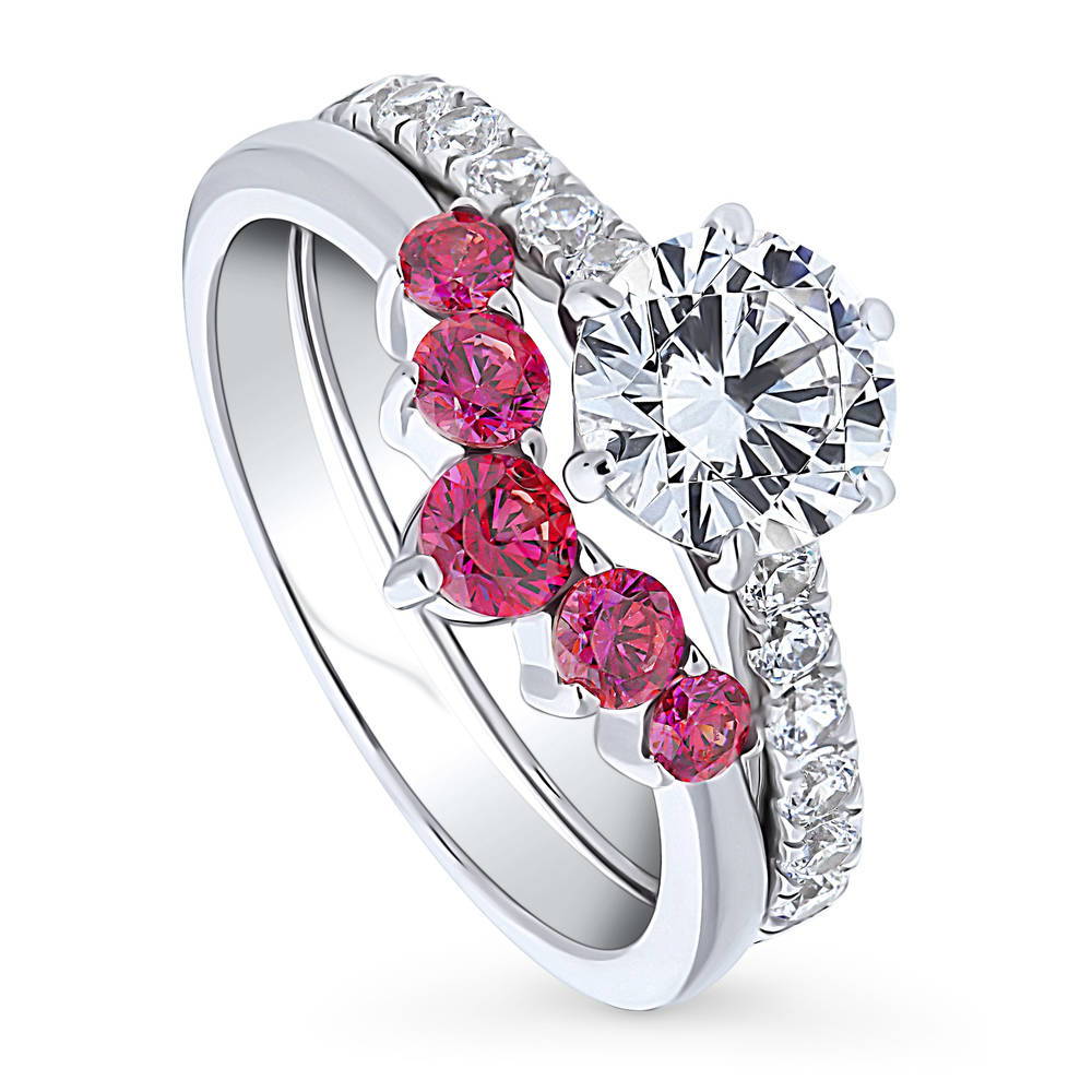 Front view of Solitaire 5-Stone Wishbone 1.25ct CZ Ring Set in Sterling Silver, 4 of 20