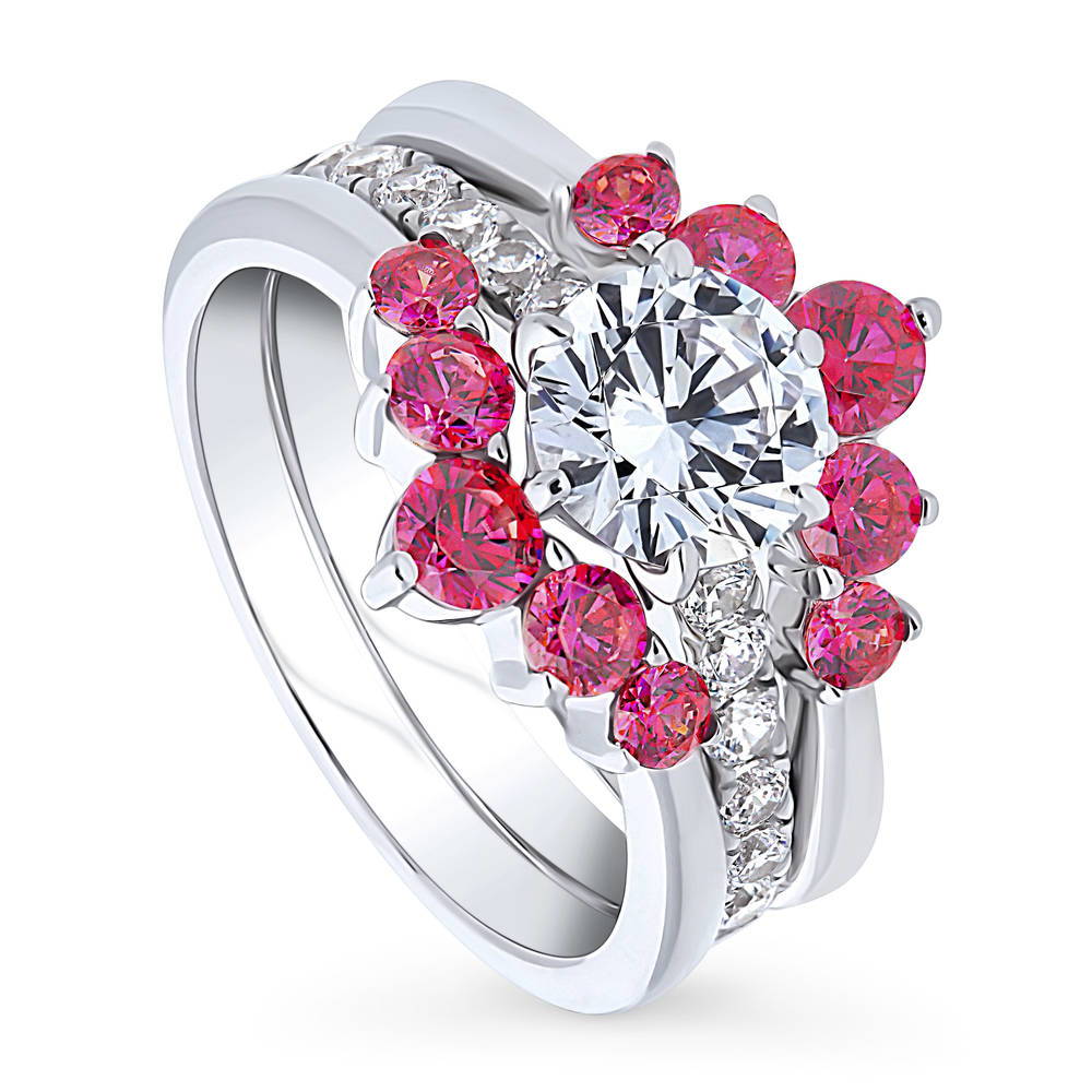 Front view of Solitaire 5-Stone Wishbone 1.25ct CZ Ring Set in Sterling Silver, 4 of 20