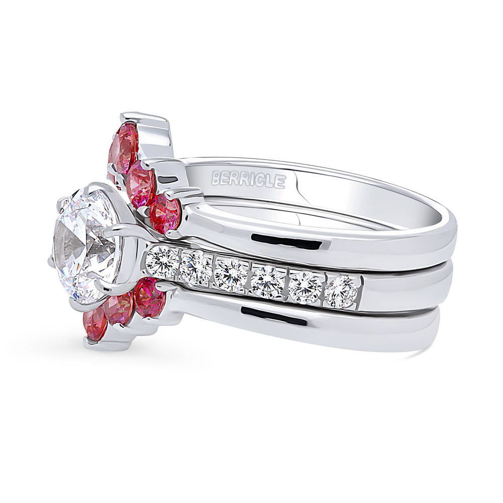 Angle view of Solitaire 5-Stone Wishbone 1.25ct CZ Ring Set in Sterling Silver, 5 of 20