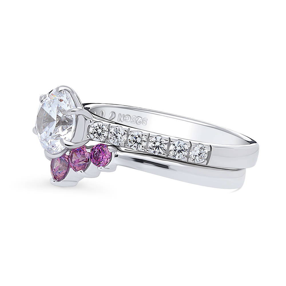 Angle view of Solitaire 5-Stone Wishbone 1.25ct CZ Ring Set in Sterling Silver, 5 of 20