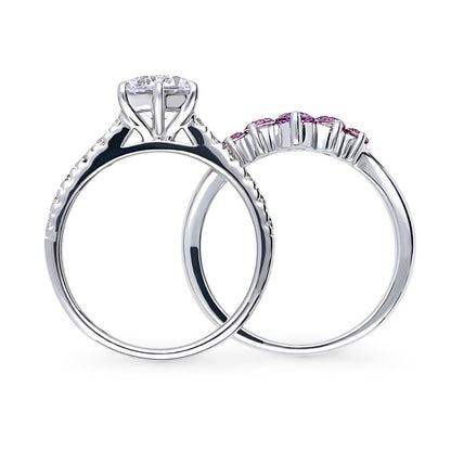 Solitaire 5-Stone Wishbone 1.25ct CZ Ring Set in Sterling Silver