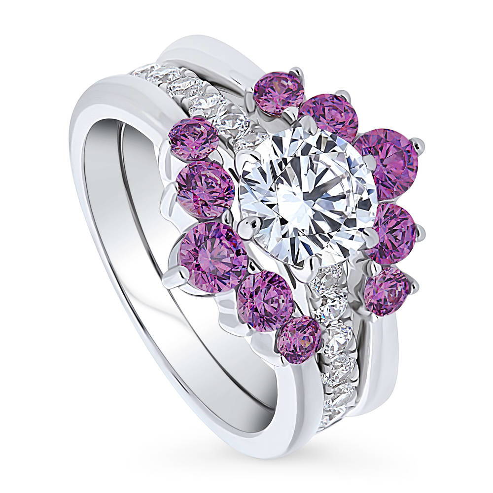 Front view of Solitaire 5-Stone Wishbone 1.25ct CZ Ring Set in Sterling Silver, 4 of 20
