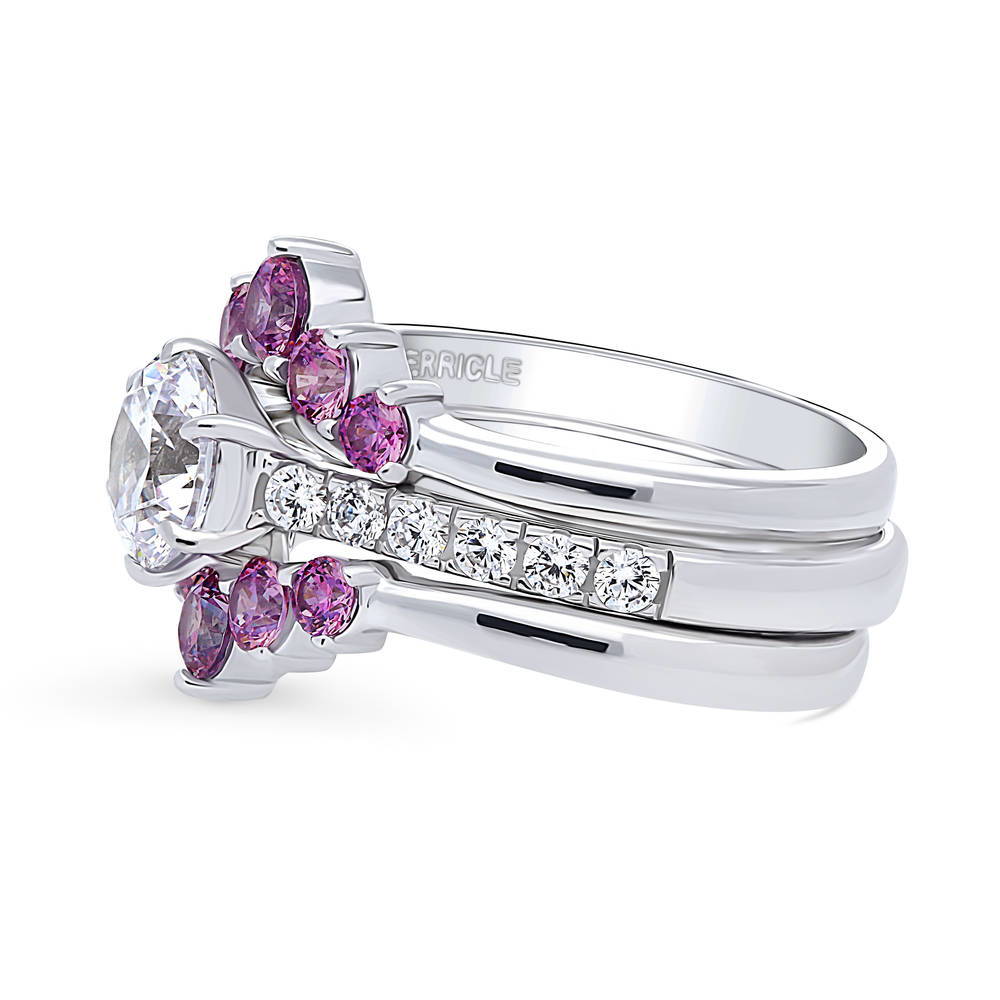 Angle view of Solitaire 5-Stone Wishbone 1.25ct CZ Ring Set in Sterling Silver, 5 of 20