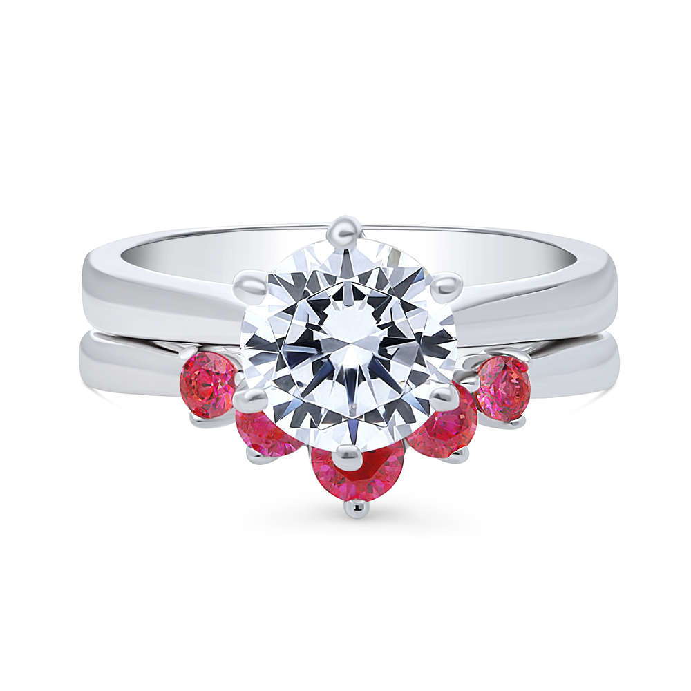 Solitaire 5-Stone Wishbone 2ct CZ Ring Set in Sterling Silver, 1 of 20