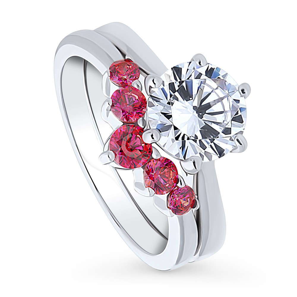 Front view of Solitaire 5-Stone Wishbone 2ct CZ Ring Set in Sterling Silver, 4 of 20