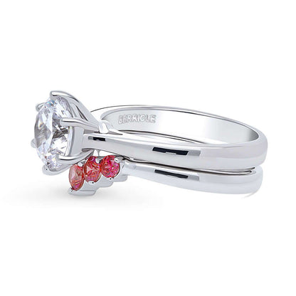 Solitaire 5-Stone Wishbone 2ct CZ Ring Set in Sterling Silver