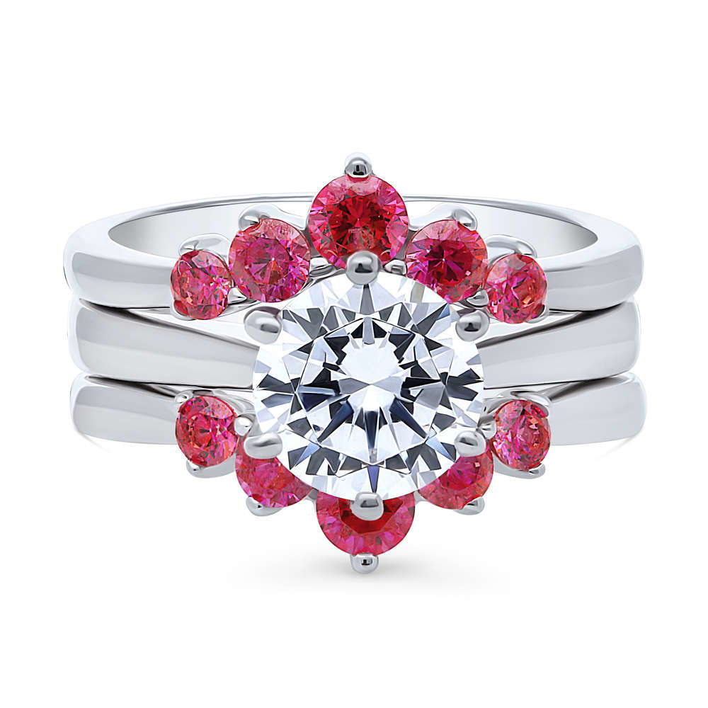 Solitaire 5-Stone Wishbone 2ct CZ Ring Set in Sterling Silver, 1 of 20