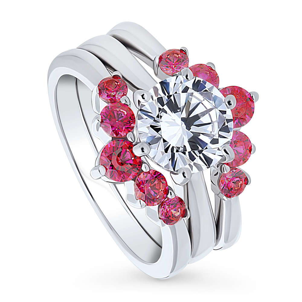Front view of Solitaire 5-Stone Wishbone 2ct CZ Ring Set in Sterling Silver, 4 of 20