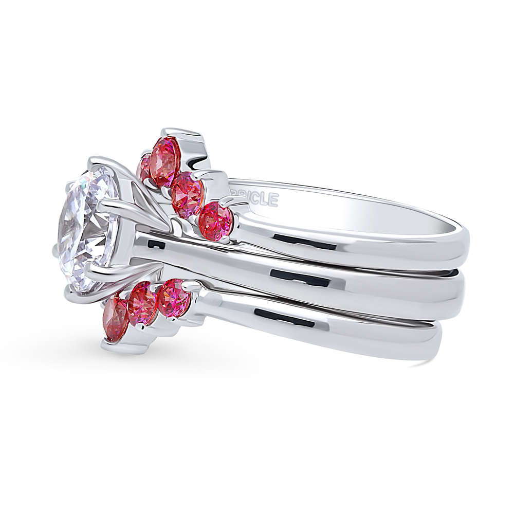 Angle view of 5-Stone Solitaire CZ Ring Set in Sterling Silver, 4 of 19
