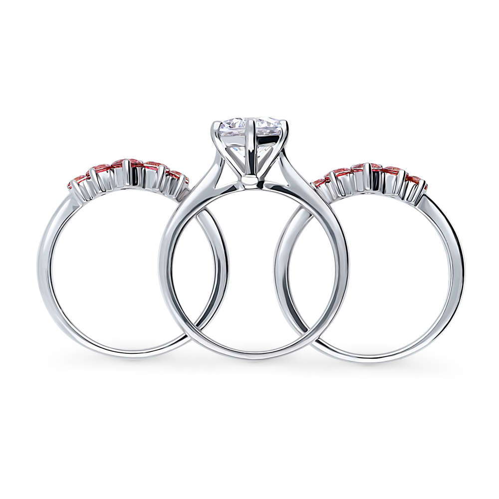 Alternate view of Solitaire 5-Stone Wishbone 2ct CZ Ring Set in Sterling Silver, 8 of 20