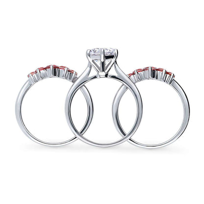 Solitaire 5-Stone Wishbone 2ct CZ Ring Set in Sterling Silver