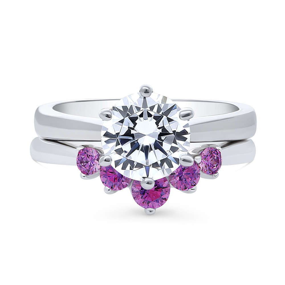 Solitaire 5-Stone Wishbone 2ct CZ Ring Set in Sterling Silver, 1 of 20