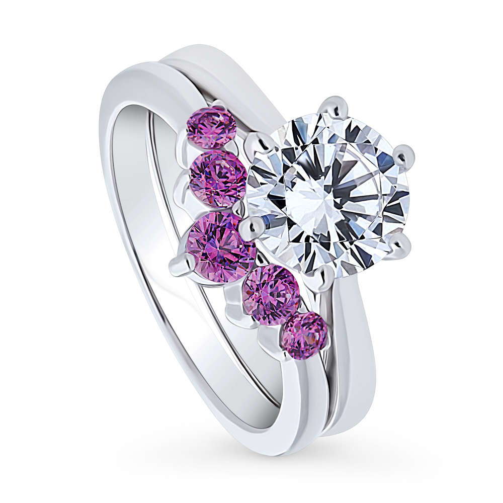 Front view of Solitaire 5-Stone Wishbone 2ct CZ Ring Set in Sterling Silver, 4 of 20