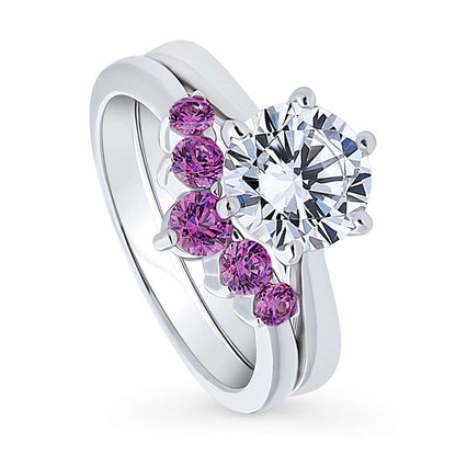 Solitaire 5-Stone Wishbone 2ct CZ Ring Set in Sterling Silver