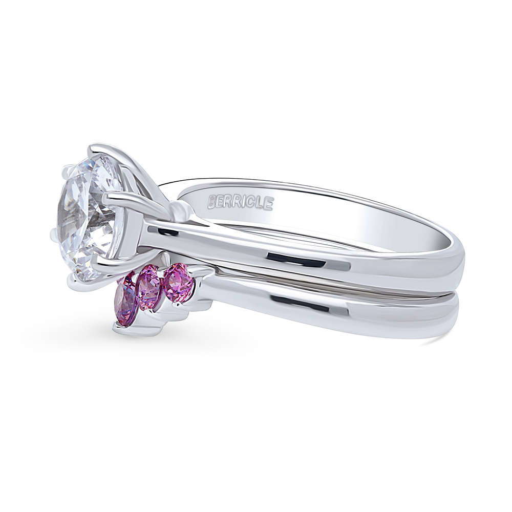 Angle view of Solitaire 5-Stone Wishbone 2ct CZ Ring Set in Sterling Silver, 5 of 20