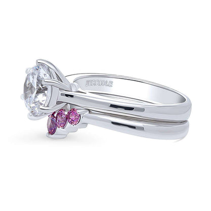 Solitaire 5-Stone Wishbone 2ct CZ Ring Set in Sterling Silver