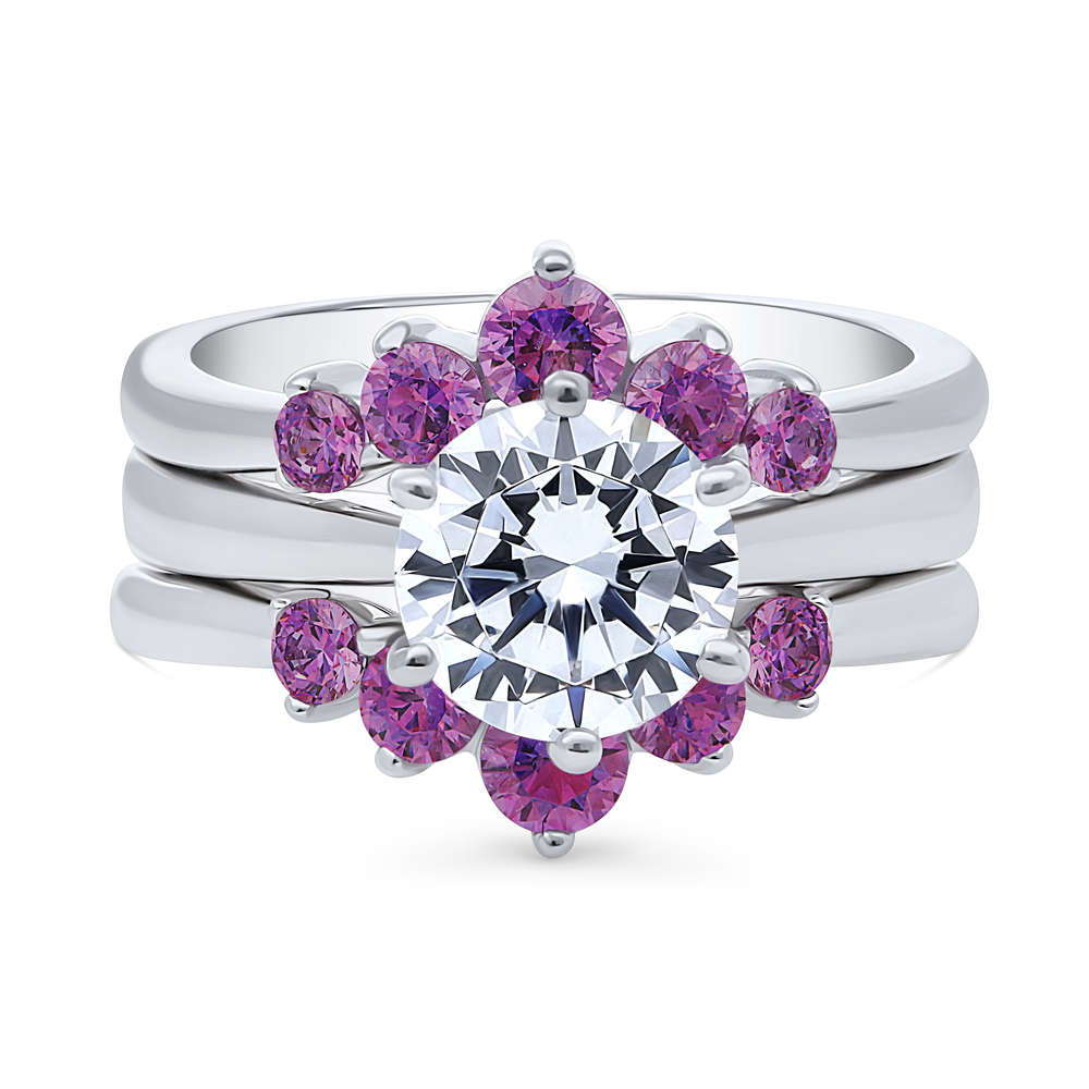 Solitaire 5-Stone Wishbone 2ct CZ Ring Set in Sterling Silver