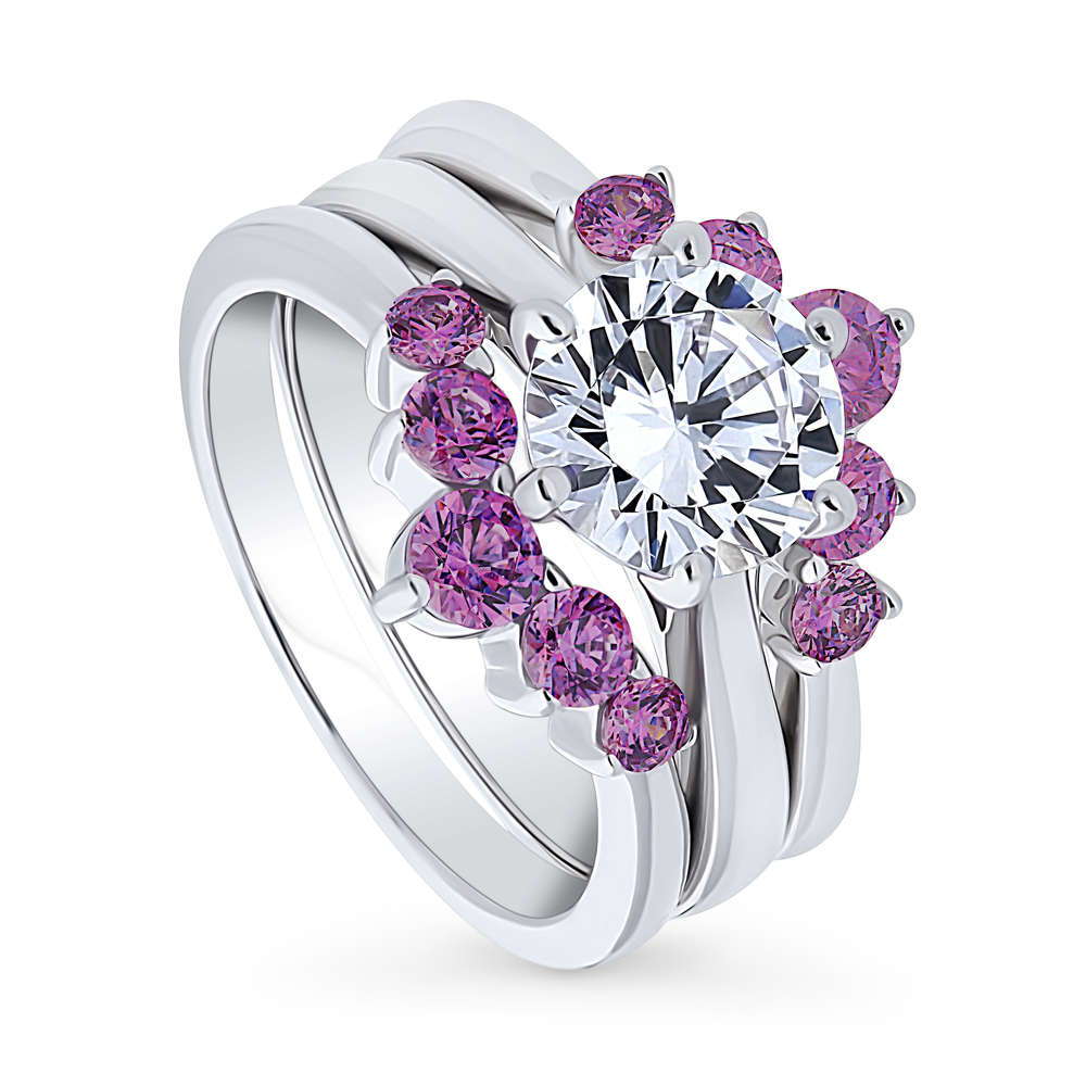 Front view of Solitaire 5-Stone Wishbone 2ct CZ Ring Set in Sterling Silver, 4 of 20