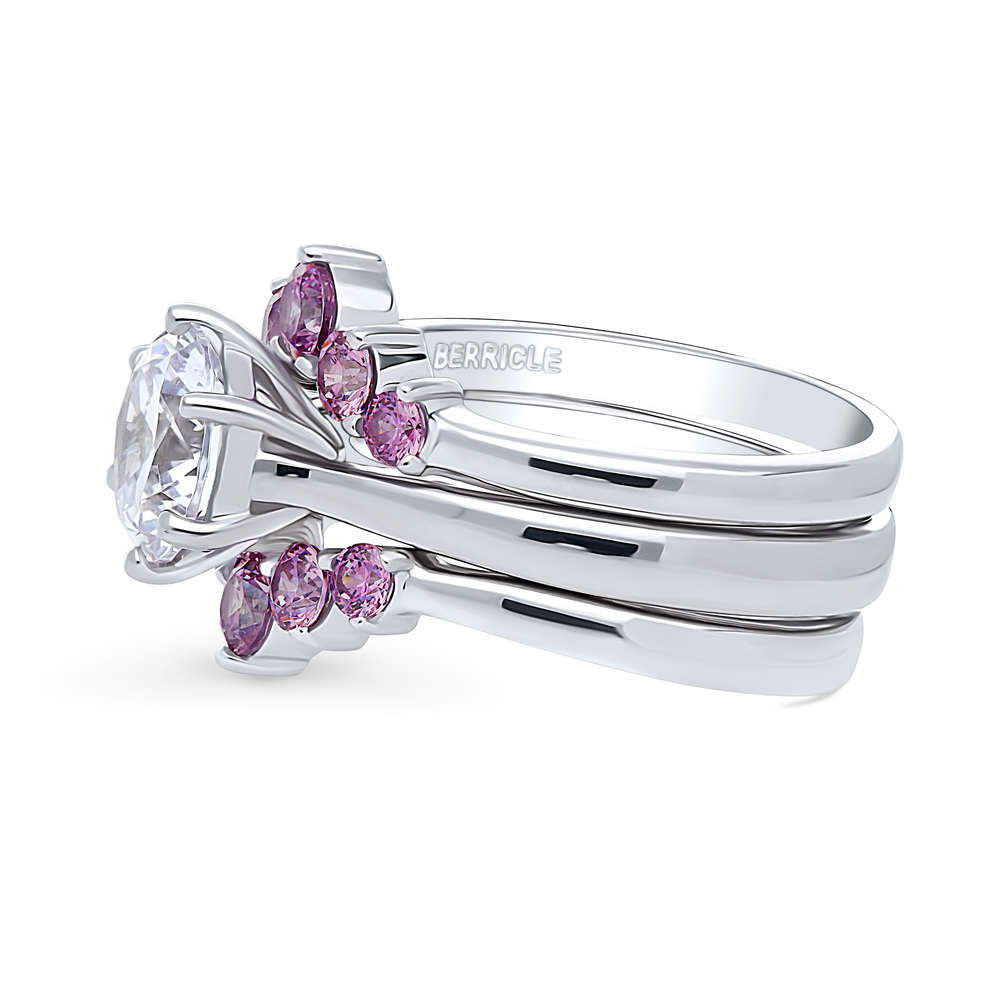 Angle view of Solitaire 5-Stone Wishbone 2ct CZ Ring Set in Sterling Silver, 5 of 20