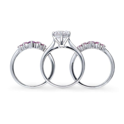 Solitaire 5-Stone Wishbone 2ct CZ Ring Set in Sterling Silver