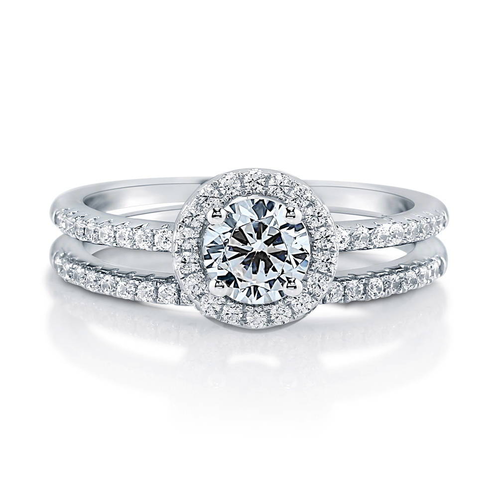 Halo Round CZ Ring Set in Sterling Silver, 1 of 9
