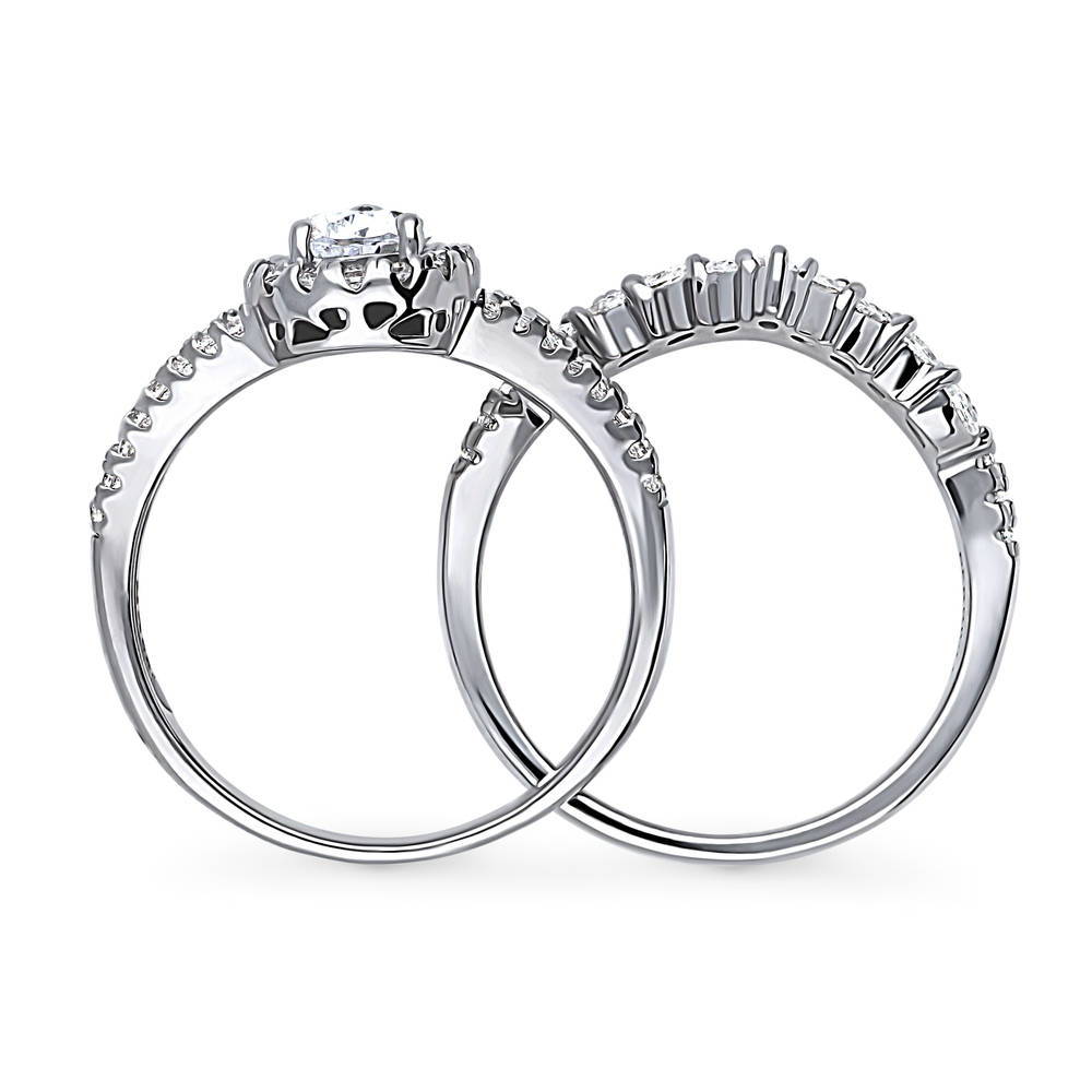 Alternate view of Halo Wishbone Pear CZ Split Shank Ring Set in Sterling Silver, 8 of 20