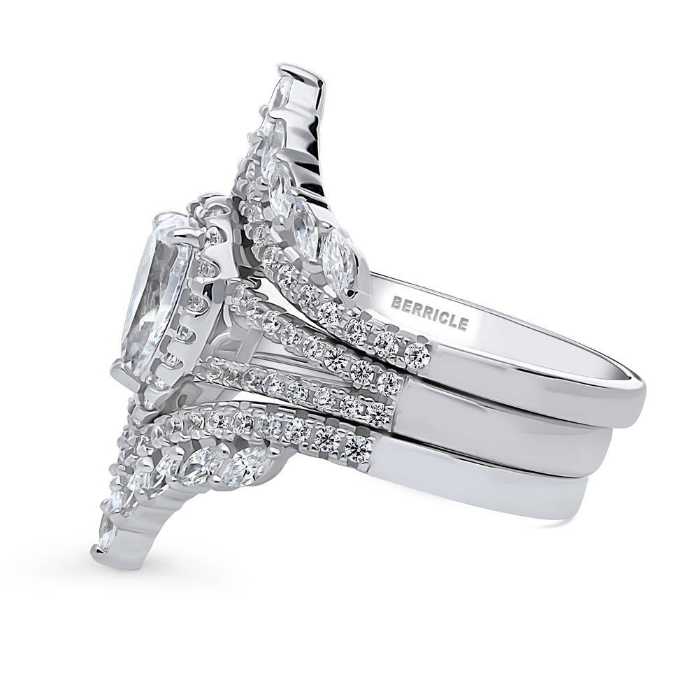 Angle view of Halo Wishbone Pear CZ Split Shank Ring Set in Sterling Silver, 5 of 20