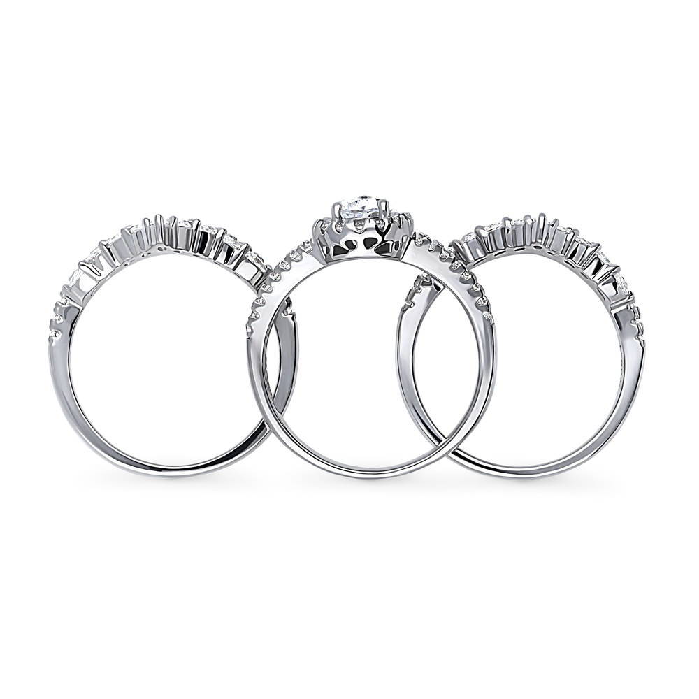 Alternate view of Halo Wishbone Pear CZ Split Shank Ring Set in Sterling Silver, 8 of 20