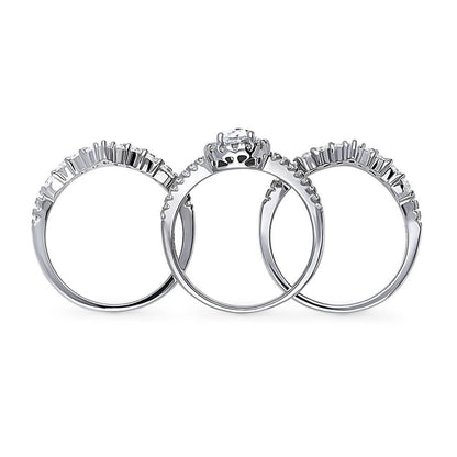 Halo Wishbone Pear CZ Split Shank Ring Set in Sterling Silver