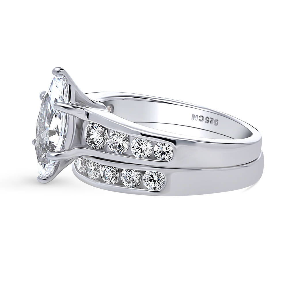Angle view of Solitaire 1.6ct Marquise CZ Ring Set in Sterling Silver, 5 of 19