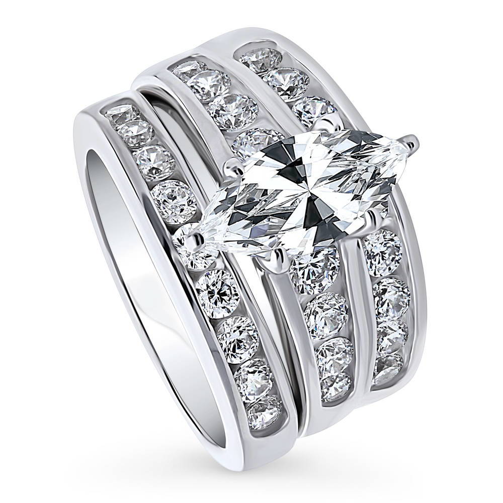 Front view of Solitaire 1.6ct Marquise CZ Statement Ring Set in Sterling Silver, 3 of 18