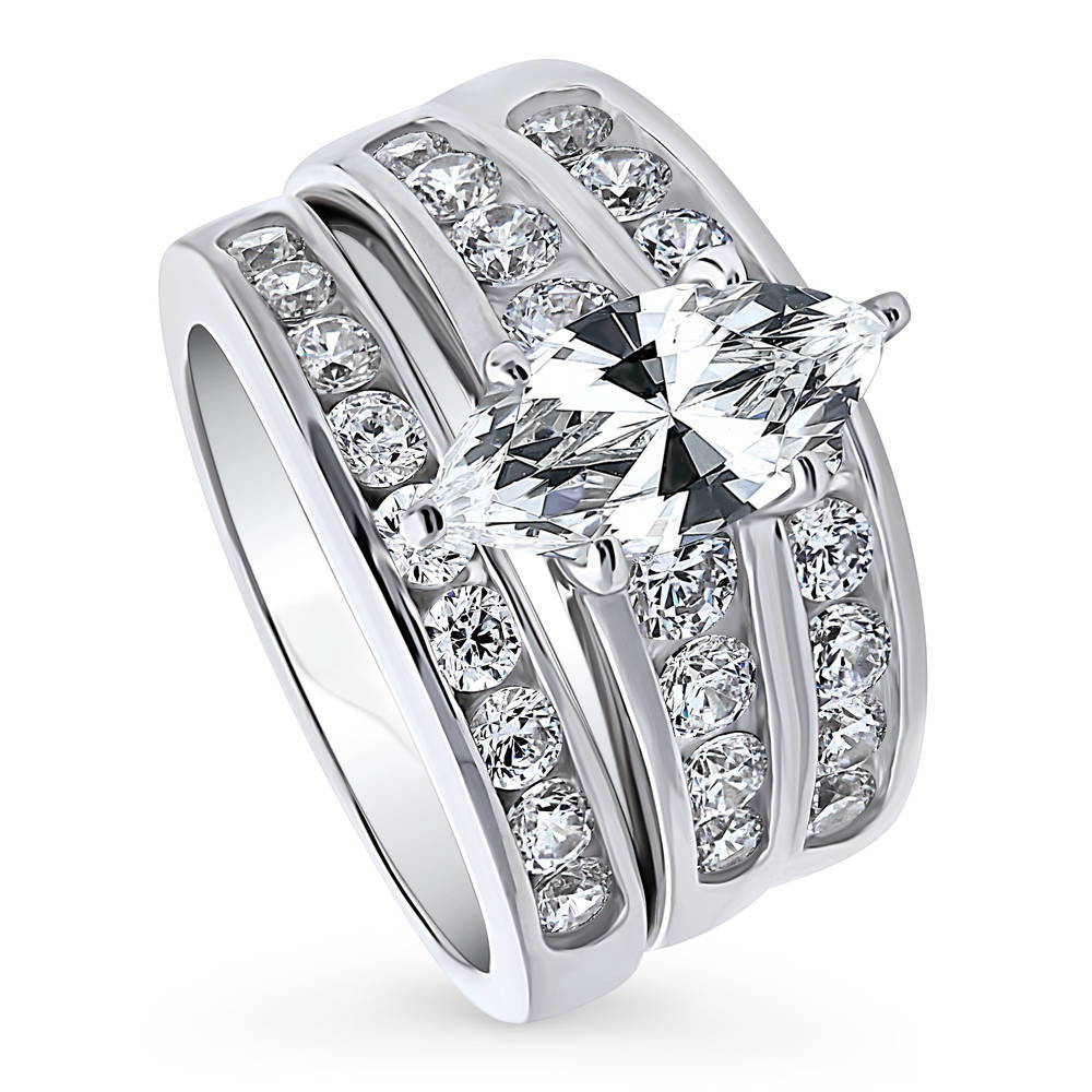 Solitaire 1.6ct Marquise CZ Ring Set in Sterling Silver