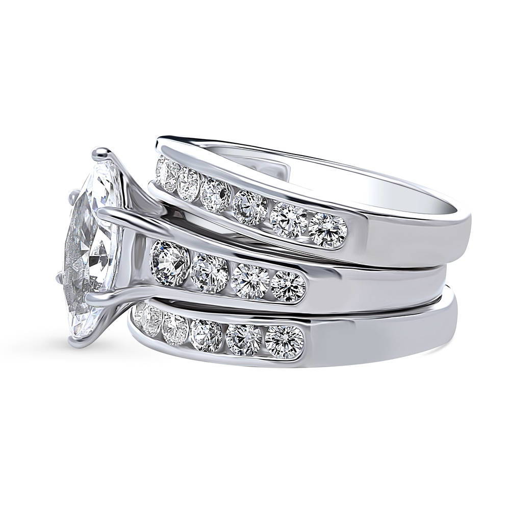 Angle view of Solitaire 1.6ct Marquise CZ Ring Set in Sterling Silver, 5 of 19