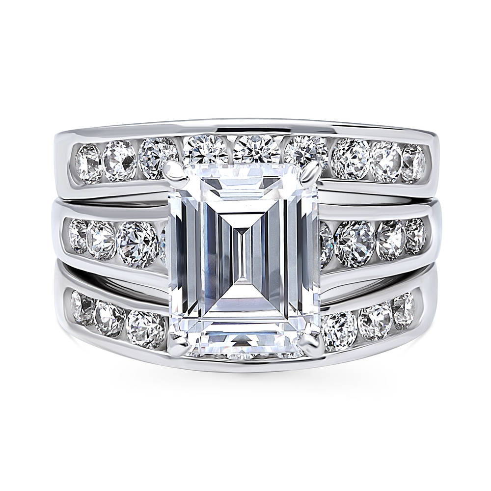 Solitaire 3.8ct Emerald Cut CZ Ring Set in Sterling Silver, 1 of 18