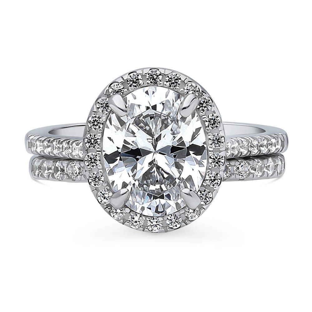 Halo Oval CZ Ring Set in Sterling Silver, 1 of 18
