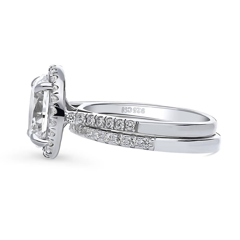 Angle view of Halo Oval CZ Ring Set in Sterling Silver, 5 of 18