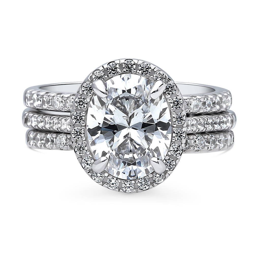 Halo Oval CZ Ring Set in Sterling Silver, 1 of 18
