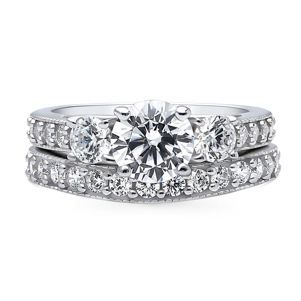 3-Stone 1.25ct CZ Ring Set in Sterling Silver, 1 of 14
