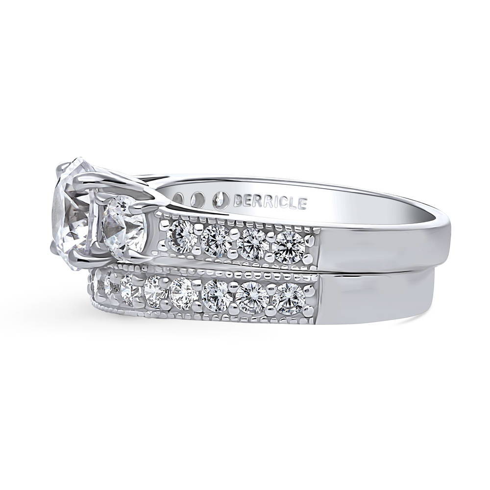 Angle view of 3-Stone 1.25ct CZ Ring Set in Sterling Silver, 5 of 14