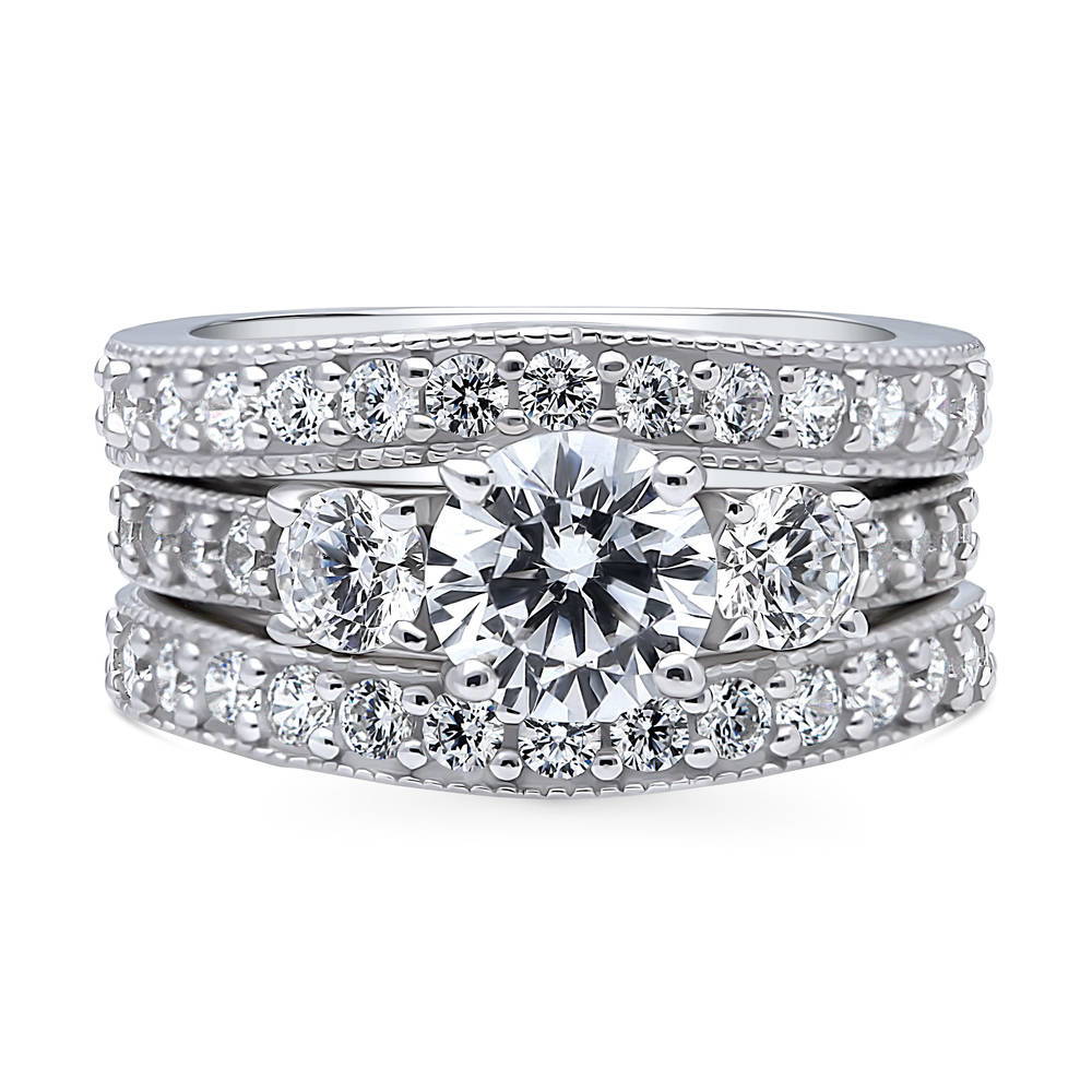 3-Stone 1.25ct CZ Ring Set in Sterling Silver, 1 of 14