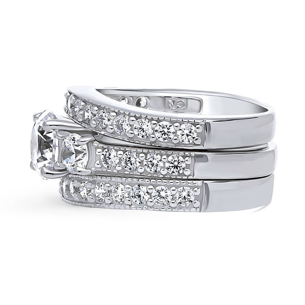 Angle view of 3-Stone 1.25ct CZ Ring Set in Sterling Silver, 5 of 14